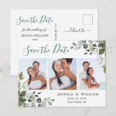 Waterverf Eucalyptus FOTO Bruiloft Save the Date Aankondigingskaart (Voorkant / Achterkant)