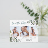 Waterverf Eucalyptus FOTO Bruiloft Save the Date Aankondigingskaart (Staand voorkant)