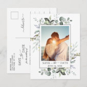 Waterverf Eucalyptus FOTO Bruiloft Save the Date Aankondigingskaart (Voorkant / Achterkant)