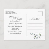 Waterverf Eucalyptus FOTO Bruiloft Save the Date Aankondigingskaart (Achterkant)