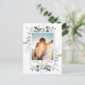 Waterverf Eucalyptus FOTO Bruiloft Save the Date Aankondigingskaart (Staand voorkant)
