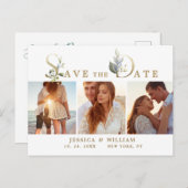 Waterverf Eucalyptus FOTO Bruiloft Save the Date Aankondigingskaart (Voorkant / Achterkant)