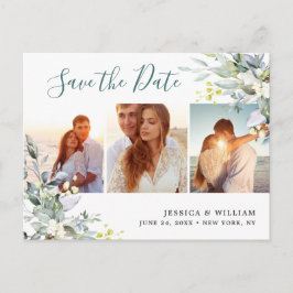Waterverf Eucalyptus FOTO Bruiloft Save the Date Aankondigingskaart