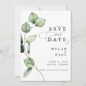 Waterverf Eucalyptus Foto Opslaan de datum Kaart (Voorkant)