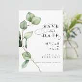 Waterverf Eucalyptus Foto Opslaan de datum Kaart (Staand voorkant)