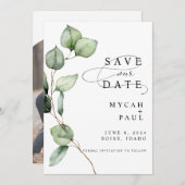 Waterverf Eucalyptus Foto Opslaan de datum Kaart (Voorkant / Achterkant)