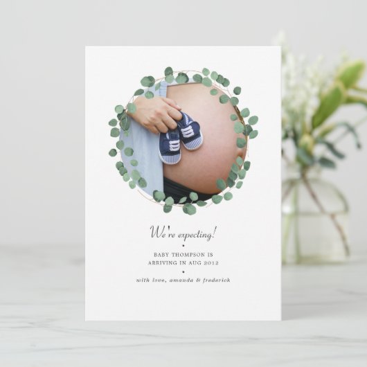 Waterverf Eucalyptus Fotozwangerschap Aankondiging (Staand voorkant)