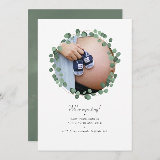 Waterverf Eucalyptus Fotozwangerschap Aankondiging (Voorkant / Achterkant)