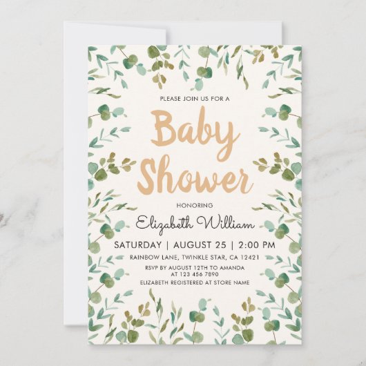 Waterverf Eucalyptus Genderneutraal Baby shower Kaart (Voorkant)