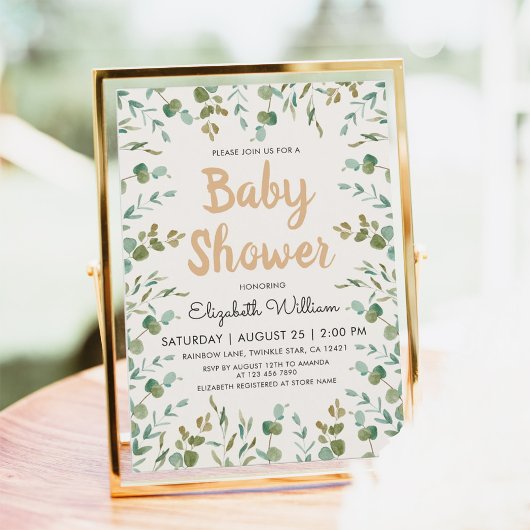 Waterverf Eucalyptus Genderneutraal Baby shower Kaart