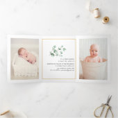 Waterverf Eucalyptus Geometric Baptism Foto Drieluik Kaart (Binnen)