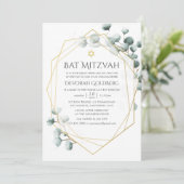 Waterverf Eucalyptus Geometric Bat Mitzvah Kaart (Staand voorkant)
