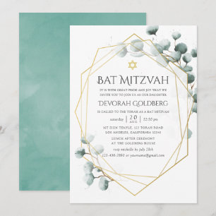 Waterverf Eucalyptus Geometric Bat Mitzvah Kaart