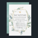 Waterverf Eucalyptus Geometric Bat Mitzvah Kaart<br><div class="desc">Wilde bosbossen eucalyptus herbarium bat mitzvah nodigen uit met gouden geometrische lijsten die zijn ontworpen om snel en gemakkelijk aan uw evenementspecificaties te worden aangepast.</div>