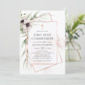 Waterverf Eucalyptus Geometric Heilige Communie Kaart (Staand voorkant)