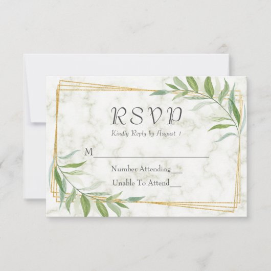 Waterverf Eucalyptus Geometric Marble Wedding RSVP Kaartje (Voorkant)