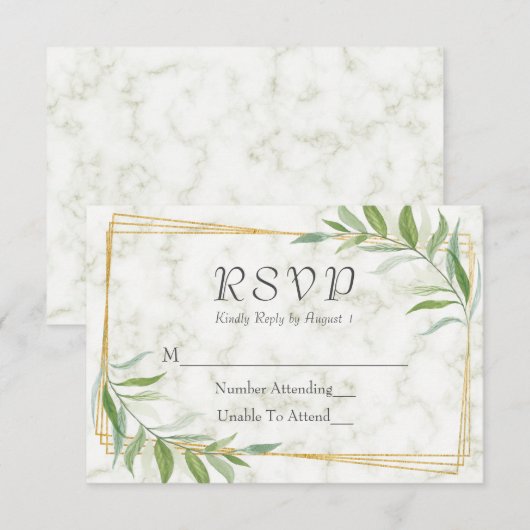 Waterverf Eucalyptus Geometric Marble Wedding RSVP Kaartje (Voorkant / Achterkant)