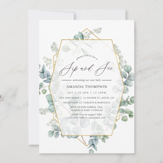 Waterverf Eucalyptus Geometric Sip en Zie Kaart (Voorkant)