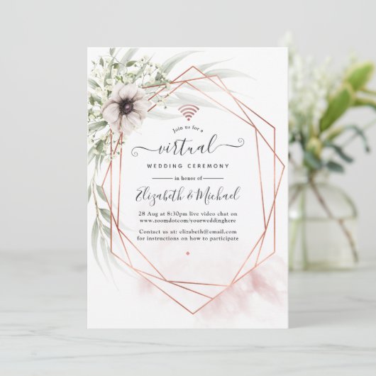 Waterverf Eucalyptus Geometric Virtual Wedding Kaart (Staand voorkant)