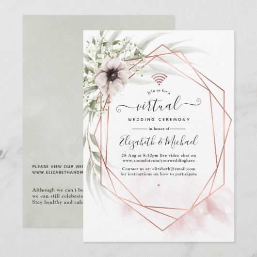 Waterverf Eucalyptus Geometric Virtual Wedding Kaart (Voorkant / Achterkant)