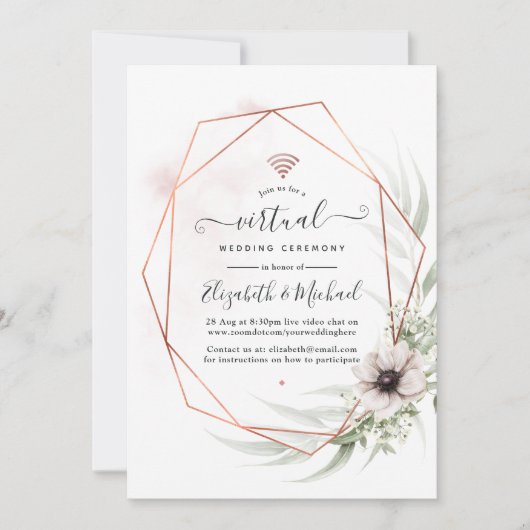 Waterverf Eucalyptus Geometric Virtual Wedding Kaart (Voorkant)