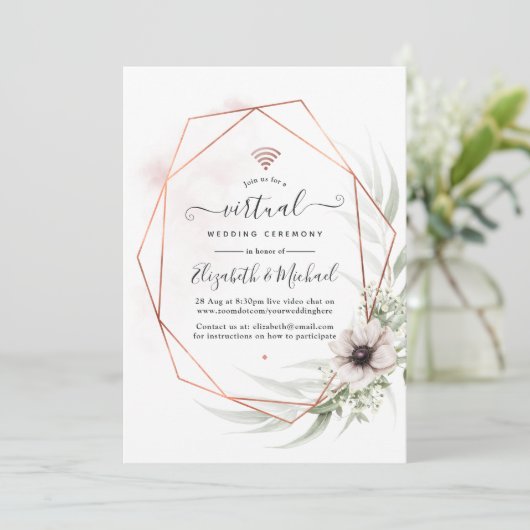 Waterverf Eucalyptus Geometric Virtual Wedding Kaart (Staand voorkant)