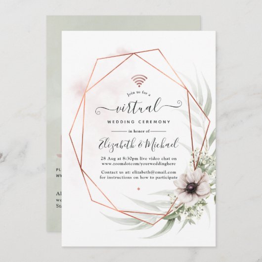 Waterverf Eucalyptus Geometric Virtual Wedding Kaart (Voorkant / Achterkant)