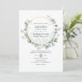 Waterverf Eucalyptus Geometric Wedding Kaart (Staand voorkant)