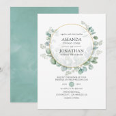 Waterverf Eucalyptus Geometric Wedding Kaart (Voorkant / Achterkant)