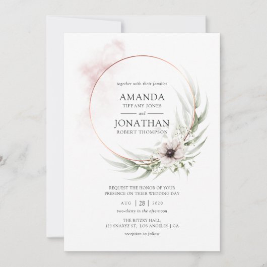 Waterverf Eucalyptus Geometric Wedding Kaart (Voorkant)