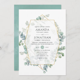 Waterverf Eucalyptus Geometric Wedding Kaart
