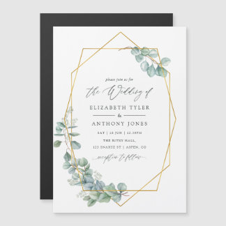Waterverf Eucalyptus Geometric Wedding Magnetische Uitnodiging