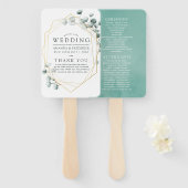 Waterverf Eucalyptus Geometric Wedding Program Handwaaier (Voorkant en achterkant)