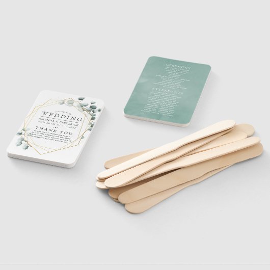 Waterverf Eucalyptus Geometric Wedding Program Handwaaier (Niet-gemonteerd)