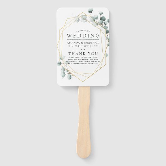 Waterverf Eucalyptus Geometric Wedding Program Handwaaier (Voorkant)