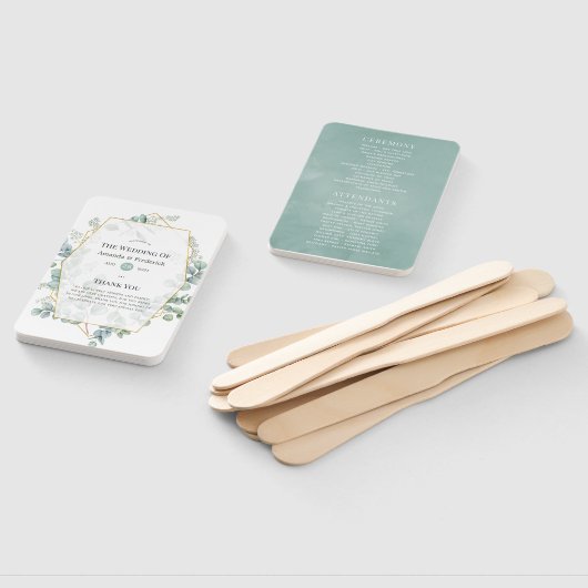 Waterverf Eucalyptus Geometric Wedding Program Handwaaier (Niet-gemonteerd)