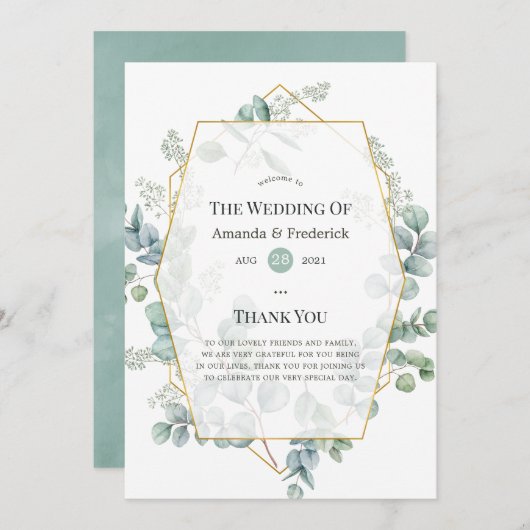 Waterverf Eucalyptus Geometric Wedding Programmakaart (Voorkant / Achterkant)