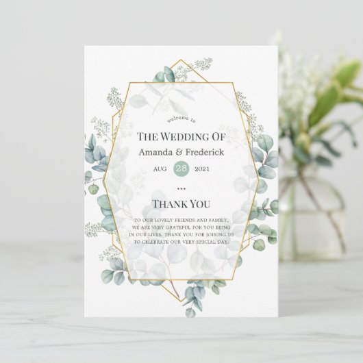 Waterverf Eucalyptus Geometric Wedding Programmakaart (Staand voorkant)