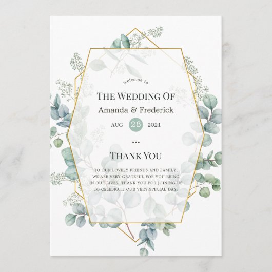 Waterverf Eucalyptus Geometric Wedding Programmakaart (Voorkant)