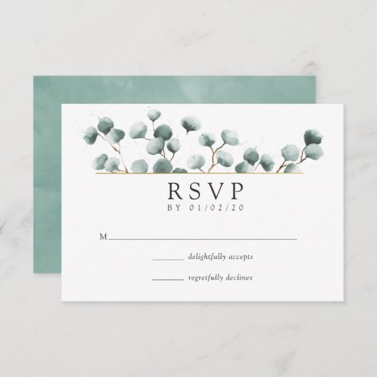 Waterverf Eucalyptus Geometric Wedding RSVP (Voorkant / Achterkant)
