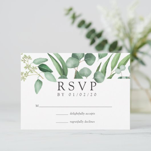 Waterverf Eucalyptus Geometric Wedding RSVP Kaartje (Staand voorkant)