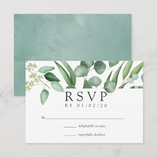Waterverf Eucalyptus Geometric Wedding RSVP Kaartje (Voorkant / Achterkant)