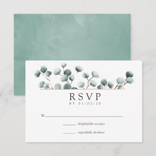 Waterverf Eucalyptus Geometric Wedding RSVP Kaartje (Voorkant / Achterkant)