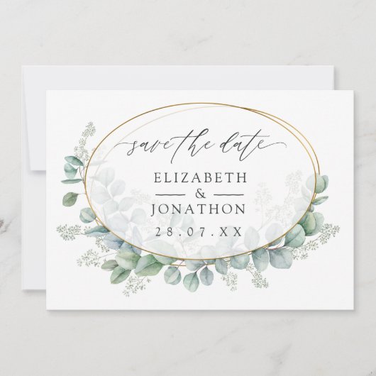 Waterverf Eucalyptus Geometric Wedding Save The Date (Voorkant)