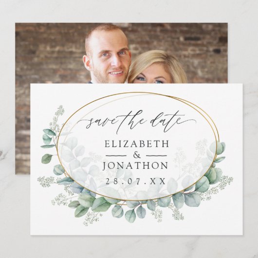 Waterverf Eucalyptus Geometric Wedding Save The Date (Voorkant / Achterkant)