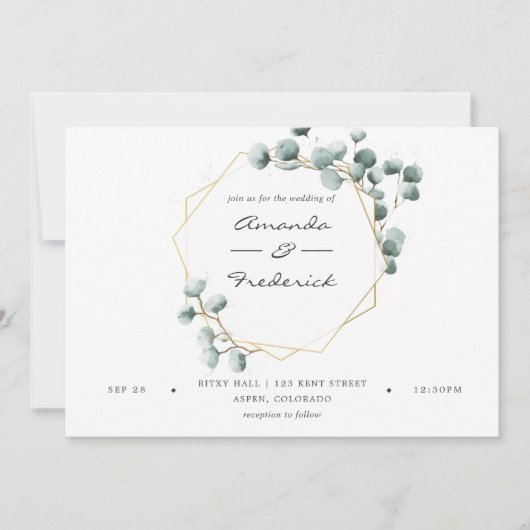 Waterverf Eucalyptus Geometric Wedding Uitnodiging (Voorkant)