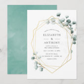 Waterverf Eucalyptus Geometric Wedding Uitnodiging (Voorkant / Achterkant)