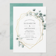 Waterverf Eucalyptus Geometric Wedding Uitnodiging