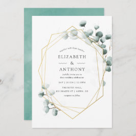Waterverf Eucalyptus Geometric Wedding Uitnodiging