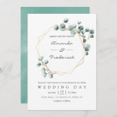 Waterverf Eucalyptus Geometric Wedding Uitnodiging (Voorkant / Achterkant)